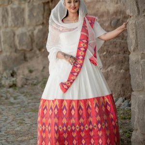 Elegant Red Habesha Dress: with Spectacular Cultural Design Ethiopian Traditional Dress Beautiful Eritrean Clothing