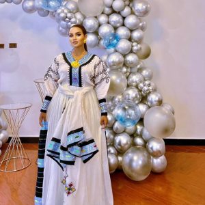 Blue Colorful Ethiopian Traditional Dress Gondar Habesha Dress Habesha Kemis Design