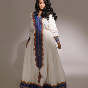 Classic Dark Blue Ethiopian Habesha Kemis: Refined Eritrean cloth for celebrations
