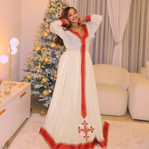 Simple Red Tilet Design Habesha Dress Modern Habesha Kemis Ethiopian Dress Style Traditional Habesha Libs