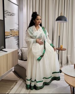 Green Gorgeous Pattern Tilet Habesha Dress Simple Habesha Kemis Traditional Ethiopian dress Style