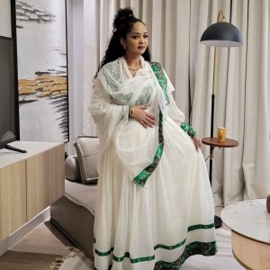 Green Gorgeous Pattern Tilet Habesha Dress Simple Habesha Kemis Traditional Ethiopian dress Style