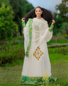Green Cultural Habesha Dress Stunning Ethiopian Traditional Dress