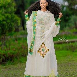 Green Cultural Habesha Dress Stunning Ethiopian Traditional Dress