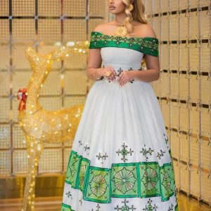 Green tilf Habesha Kemis modern Ethiopian Habesha Dress Zuria Handwoven Traditional Ethiopian Dress