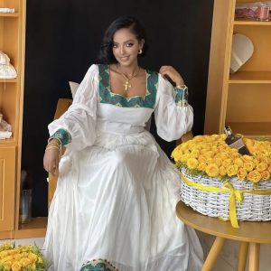 Flattering Green Ethiopian Traditional Dress: Classic Design in Habesha Dress for Special Occasions Ethiopian Wedding Dress