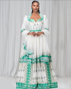 Glowing in Green Ethiopian Traditional Dress: Modern Habesha Dress Elegant Ethiopian Wedding Dress
