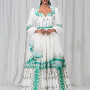 Glowing in Green Ethiopian Traditional Dress: Modern Habesha Dress Elegant Ethiopian Wedding Dress