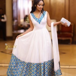 Mystic Blue Traditional Ethiopian Dress: Habesha Dress Perfect for All Events and Celebrations