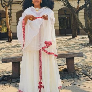 Simple Red Tilet Design Habesha Dress Modern Habesha Kemis Ethiopian Dress Style Traditional Habesha Libs