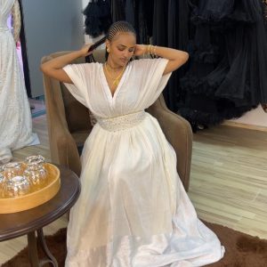 Blazing White Traditional Ethiopian Dress: Cultural Embellishment on Corset Habesha Dress for Any Events Habesha Kemis